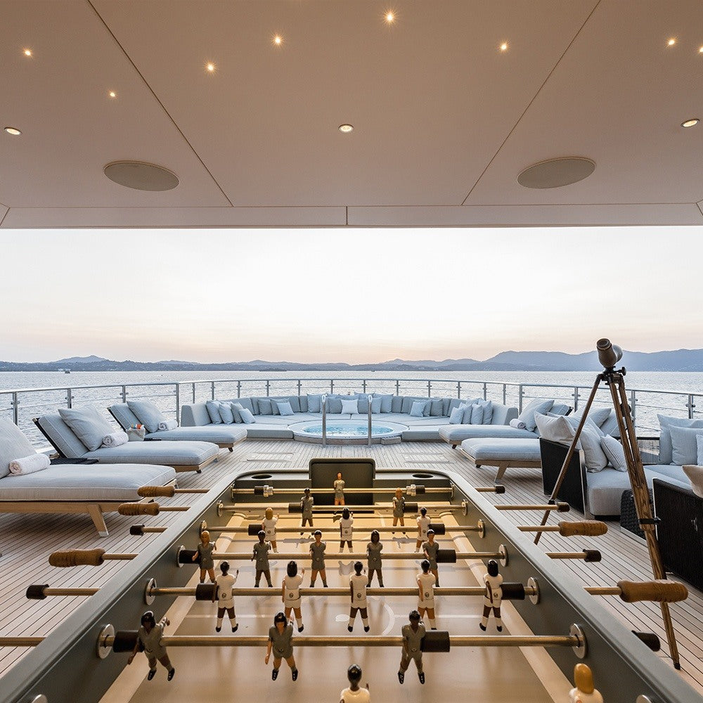 RS Barcelona RS2 football table on the deck of a luxury yacht.