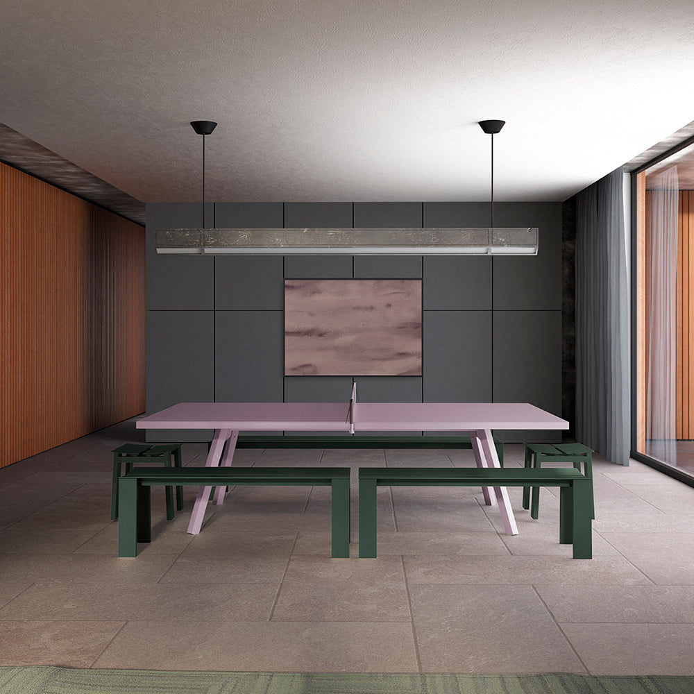 Mesa de ping pong RS Barcelona con bancos para interior.