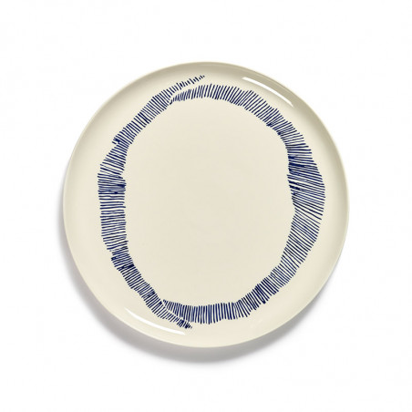 Serving Plate White Swirl - Stripes Blue Feast