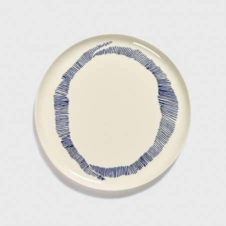 Serving Plate White Swirl - Stripes Blue Feast