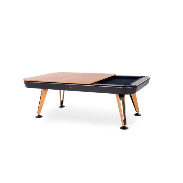 Diagonal design pool table wooden top in iroko finish from RS Barcelona
