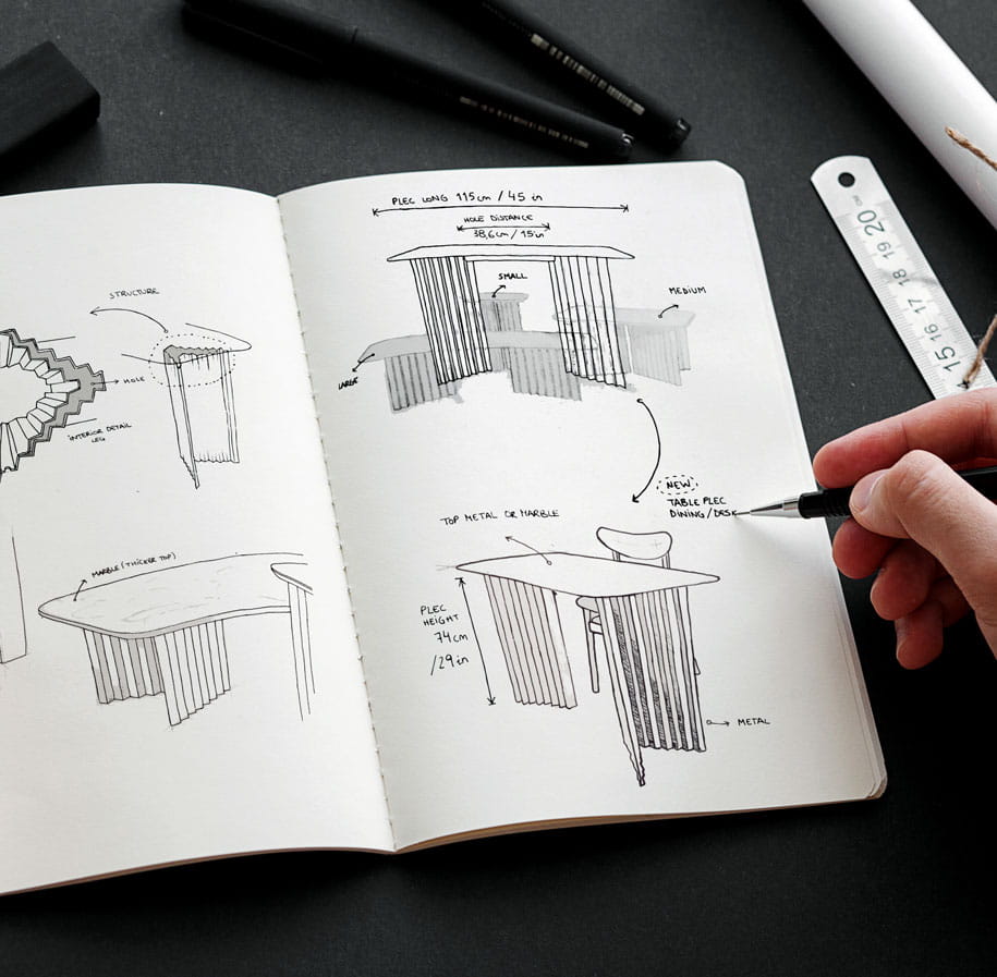 RS Barcelona Plec dining table sketches